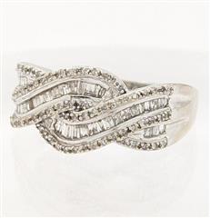 10K White Gold Lady's Engagement Ring Diamond Round Brilliant Baguette Sz8